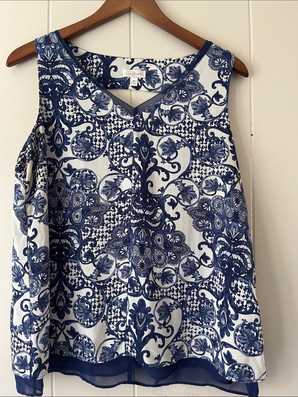 Annabelle Navy and White Printed Sleeveless Camisole